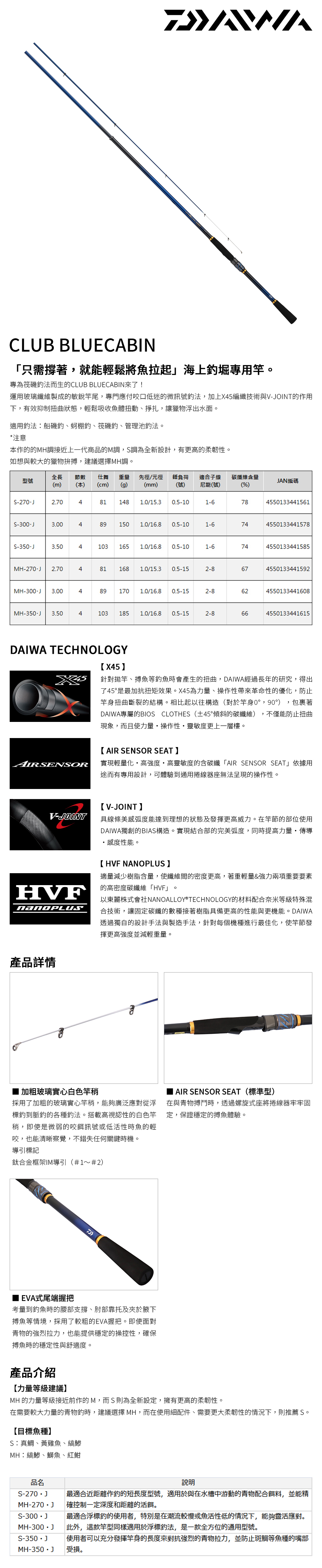 DAIWA CLUB BLUECABIN S-350・J [磯釣竿] [防波堤竿] - 漁拓釣具官方